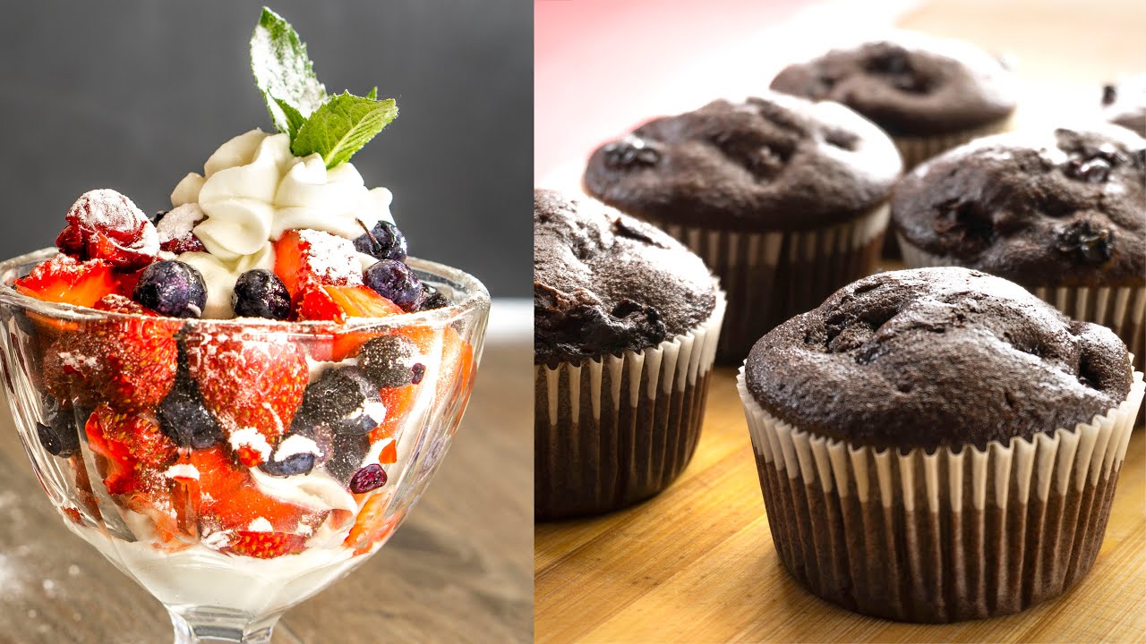 Chocolate Muffins Recipe - Whipped Cream Dessert with berries