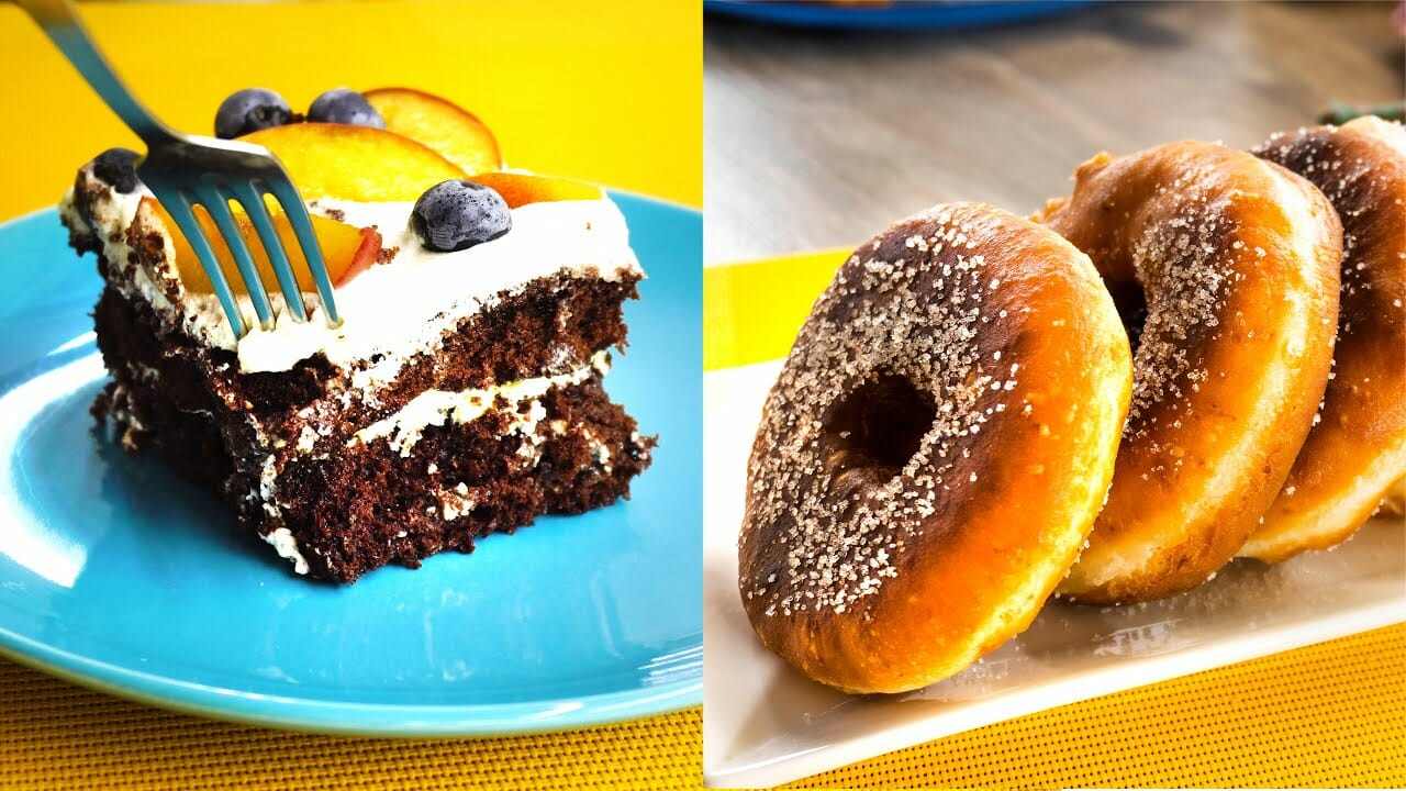 Soft and fluffy homemade donut recipe - Chocolate Cake with Fresh Fruits recipe