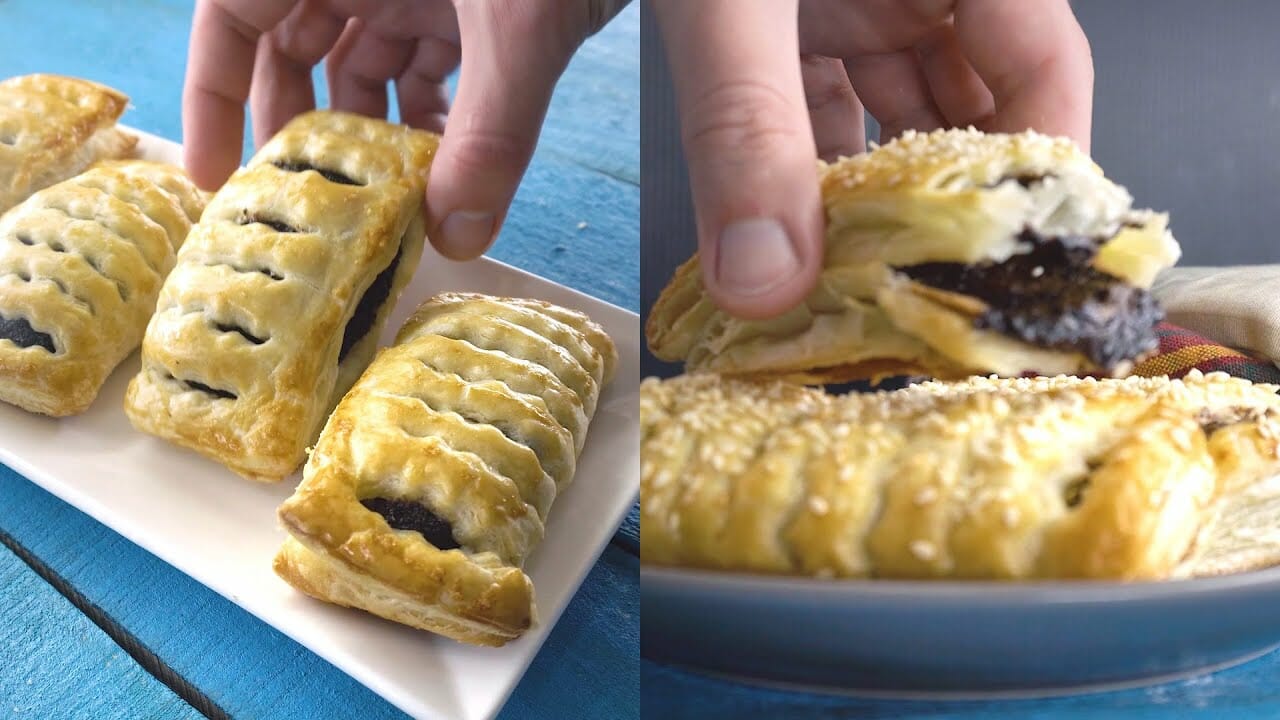 Poppy seed Pastry Buns - Chocolate Peanut Butter Pastry Puffs